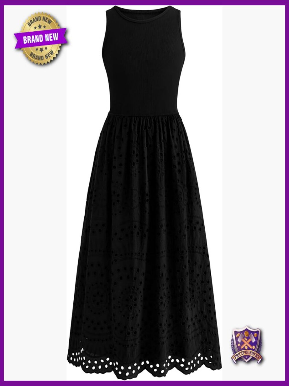 Women Sleeveless Lace Eyelet Tank Maxi Dress with Pockets Boho A-Line